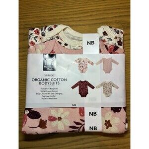NWT Member's Mark 4-Pack Pink Long Sleeve Organic Cotton Bodysuits - NB